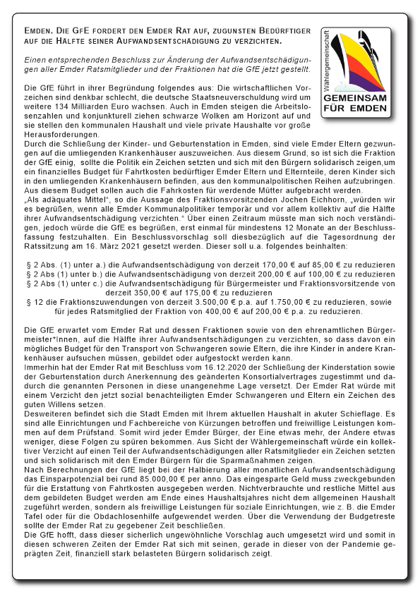 Aufwandentschädigung Kürzung